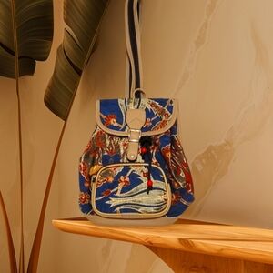 Turkish Handbag Flower In Blue Color, Backpack Bag.